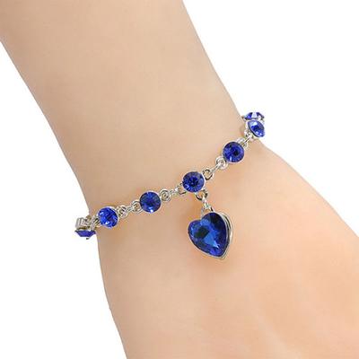 Women Shiny Rhinestone Love Heart Round Beads Charm Chain Bracelet Jewelry