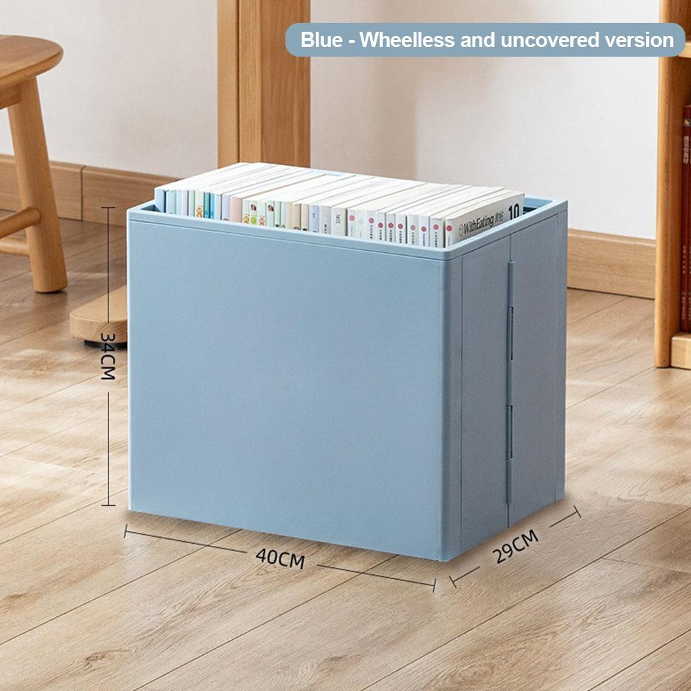 Plastic Book Organizer Foldable with Wheels Stationery Storage Box with Lid Large Capacity Movable Bookshelf Data Storage