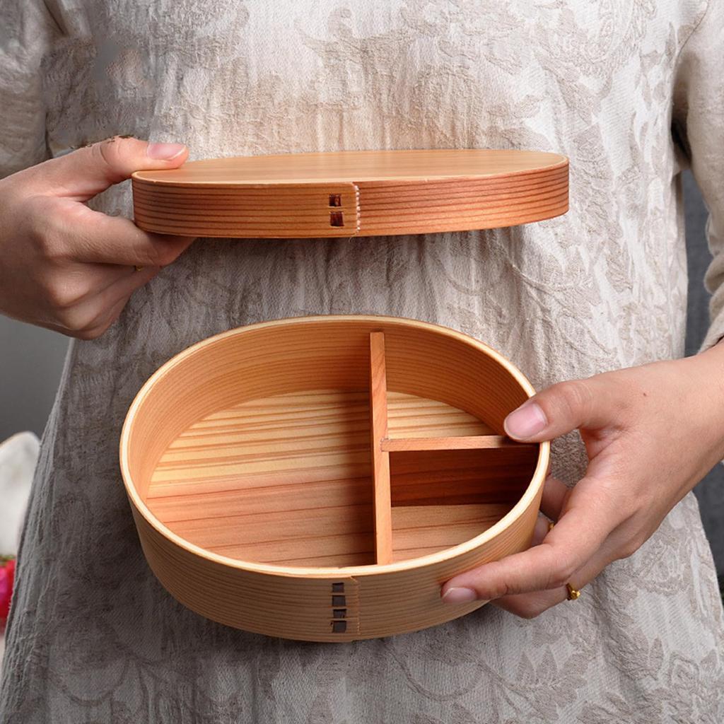 Wooden Bento Box with Dividers, Bentwood Lunch Box, Leak-Proof, for Picnics and Outdoor Activities