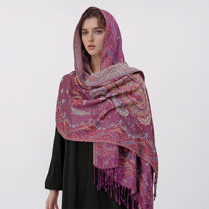 Paisley Pashmina Shawl Scarf Women Jacquard Cashew Printed Scarves Flowers Borders Female Tassel Blanket Wraps Ethnic Shawls