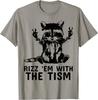 Rizz Em With The Tism Raccoon Peace Sign Graphic Tee Breathable Cotton Short Sleeve TShirt