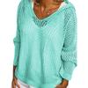 Women's Light Gray Hooded Knitted Sweater with Hollow Weave V Neck, Multiple Colors