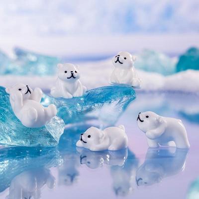 4Pcs Miniature Polar Bear Figurines Resin Crafted Handicraft Simulation Diy Aquarium Landscape Dollhouse Decor Bonsai Ornaments