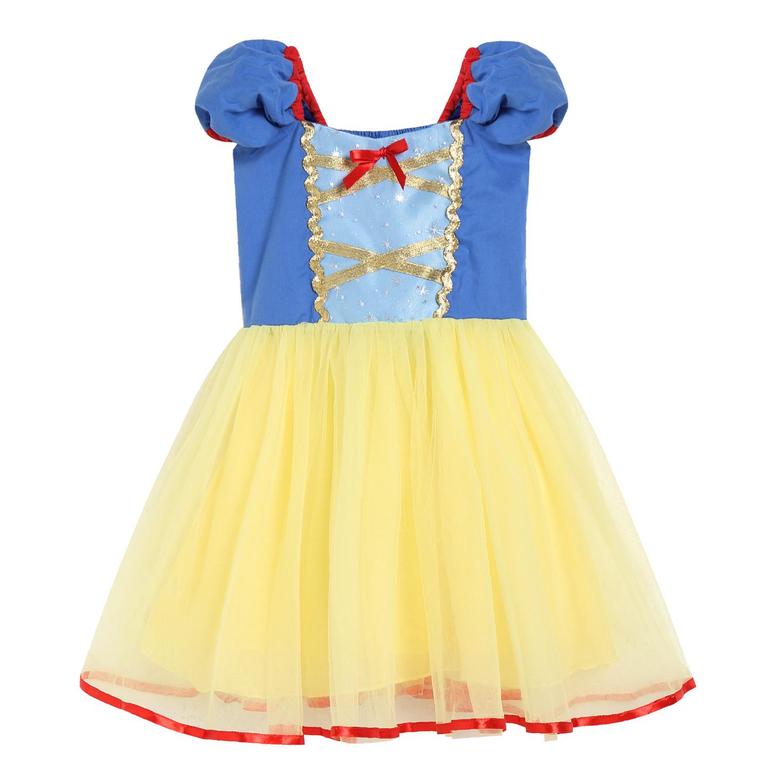Pure Cotton Girls Princess Dress: Snow White, Mermaid, Long Hair, Frog Theme 130 cm