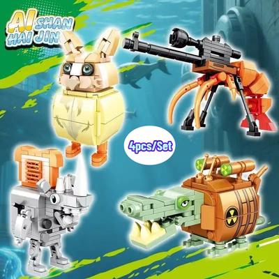 4pcs Italian Brainrot Bricks Tung Tung Tung Sahur Figures Tralalero Tralala Building Blocks Toys for Boys Kids Birthday Gifts