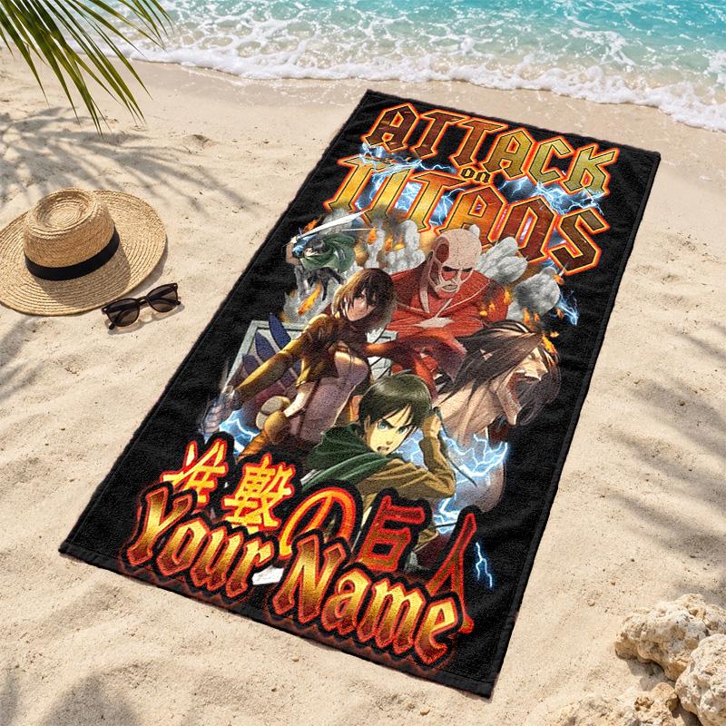 Attack on Titan Custom Name Beach towels also serve as bath towels summer essential a musthave for the outdoors the beach and the pool