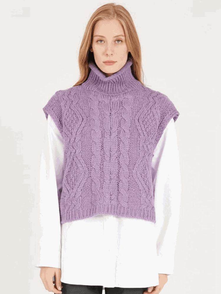 Podzim Zima Móda Dámské Svetry s copánkovým vzorem Vesta Ležérní Bez rukávů Rolák Volný Pulovr Zkrácené Topíky Teplé Pletené Oblečení