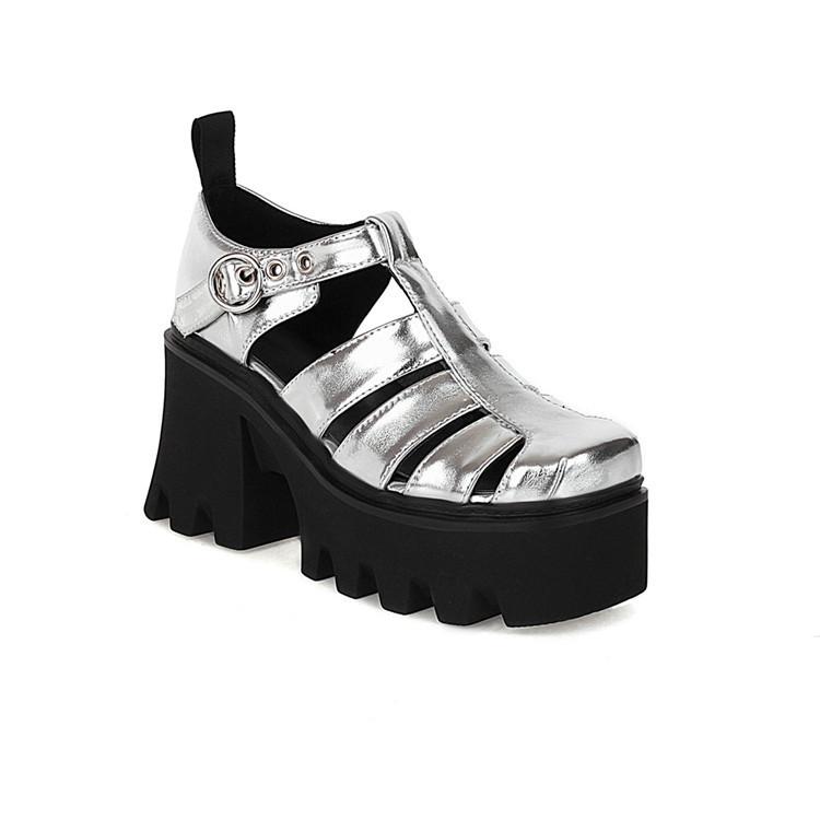 Large size shoes new European and American muffin bottom punk hollow casual platform summer thick heel Roman sandals