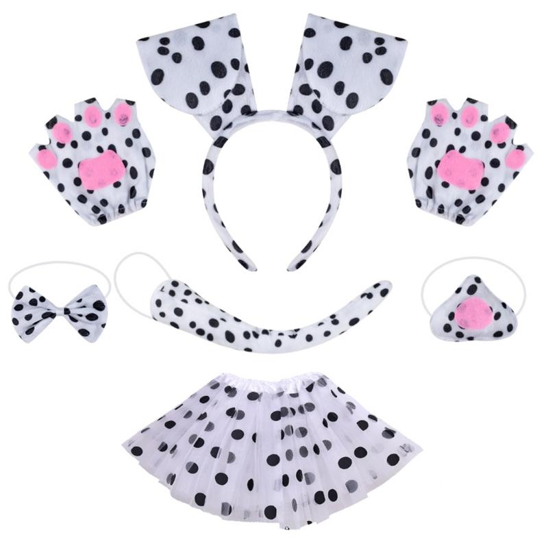 Halloween Dog Costume Accessories include Dog Ear Headband Dog Tail Nose Bowtie Skirt Gloves for Women Girl Cosplay