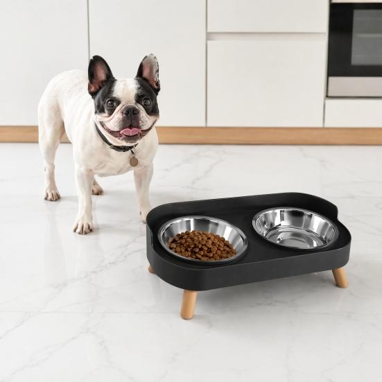 Nostalgie Elevated Cat Bowl, Dual 13.53oz Stainless Steel Bowls, Non Spill Bowl with Raised Stand, Pet Food And Water Set for Indoor Cats