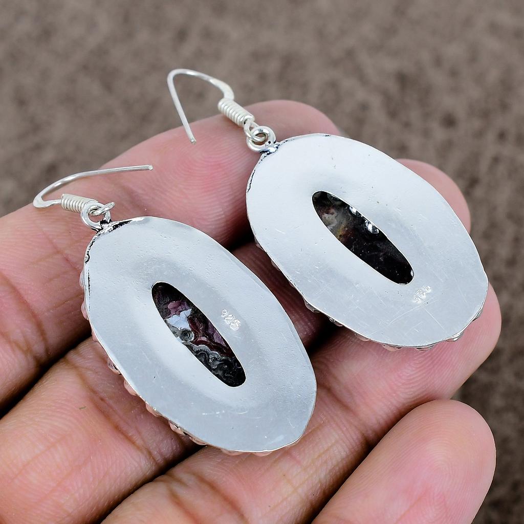 Lake Superior Agate Gemstone 925 Sterling Silver Jewelry Earring 2.17" KKG-666