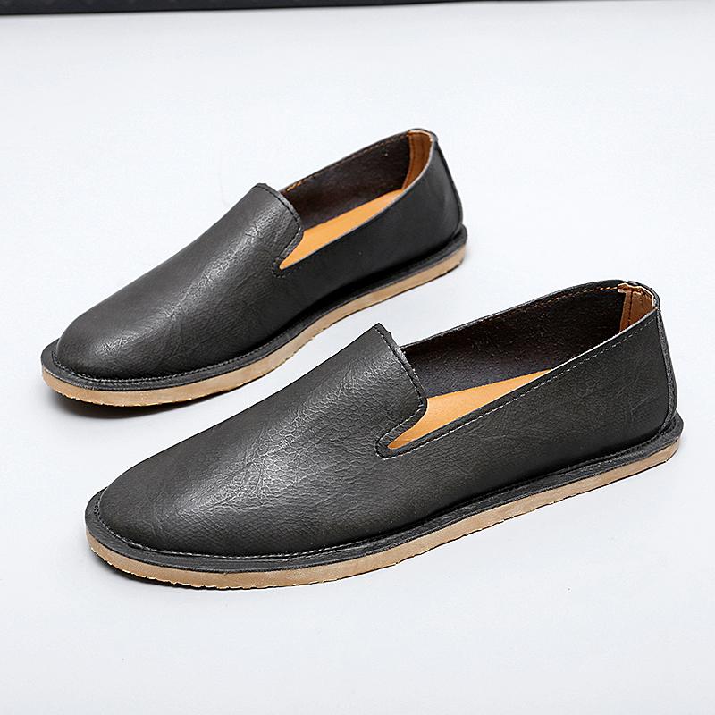 Men's Leather Shoes Handmade Slip on Casual Soft Loafers Simple Comfy Moccasins Breathable Male Boat Shoes Fashion Business Flats