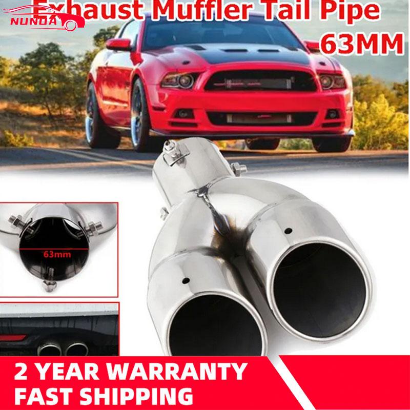 63mm Double Outlet Stainless Steel Chrome Car Muffler Exhaust Pipe Tip End Trim Modified Tail Throat Car Liner Pipe Silver Tools