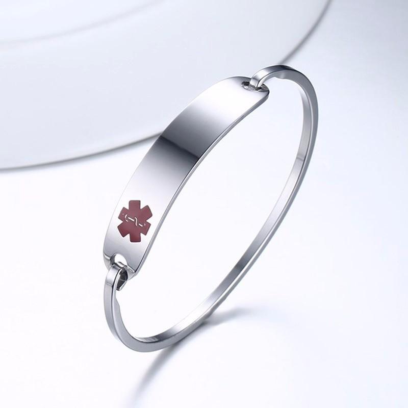 Free Personalized Medical Alert ID Bracelets for Women Men Engraving Anti Allergy Stainless Steel Cuff Bangle Custom Jewelry