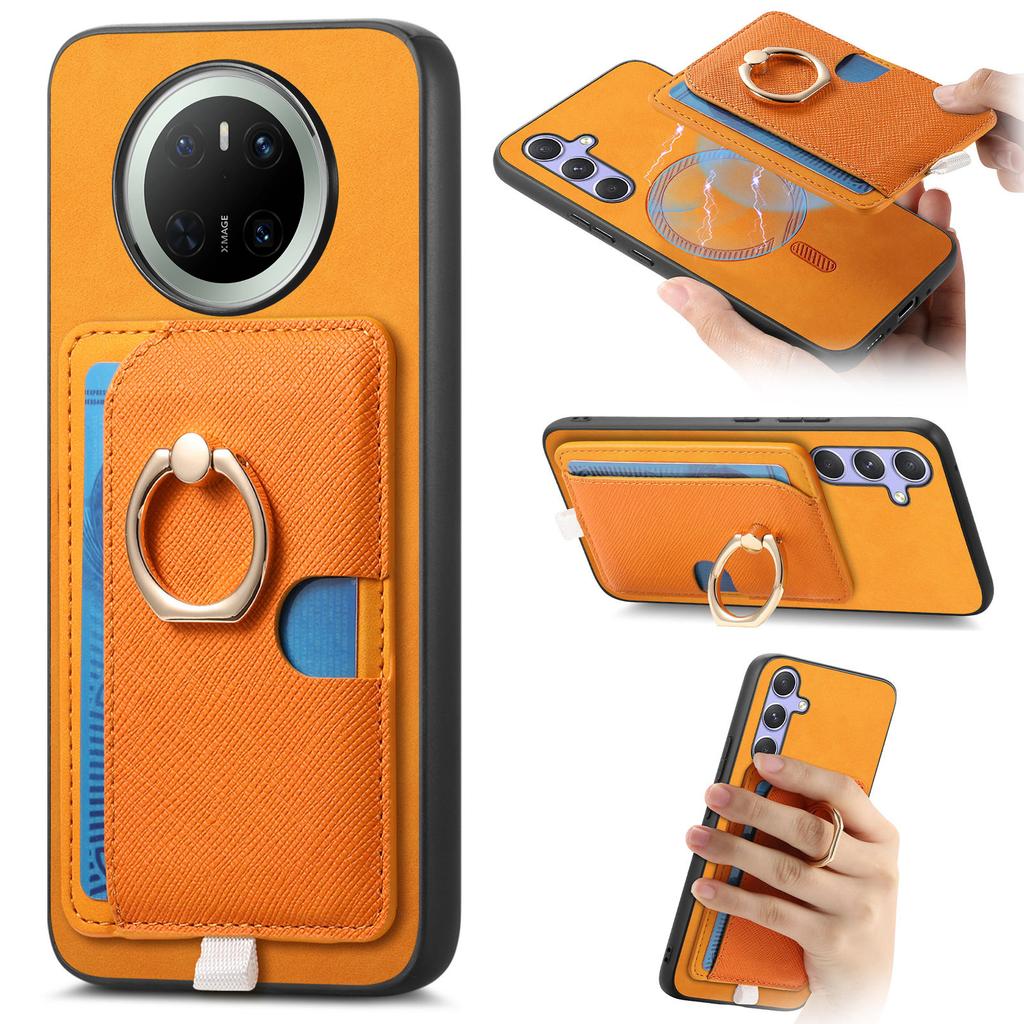 For Huawei Mate 70 Case Ring Kickstand Leather+TPU+PC Phone Cover Detachable Card Holder