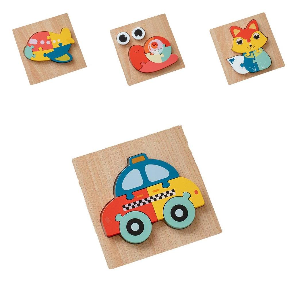 Wooden 3d Puzzle Cognitive Animal Traffic Shapes Matching Blocks For Early Education
