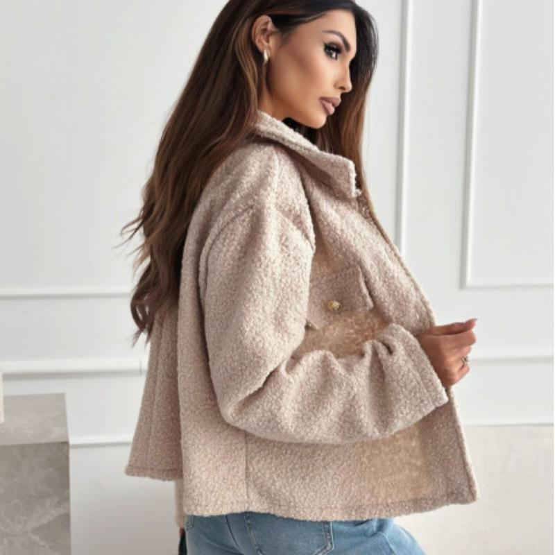Autumn Winter Turn Down Collar Plus Size Women's Jacket Long Sleeve Fashion Casual Woolen Coats Women Elegant Vintage Solid Loose Short Jackets 24999