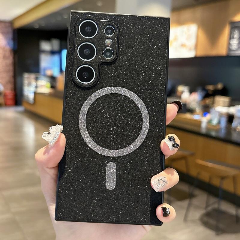 Fashion Glitter Matte Magnetic Phone Case For Samsung Galaxy S25 S24 Ultra S23 S22 for Magsafe Slim Shockproof Soft TPU Lens Protection Bumper Cover