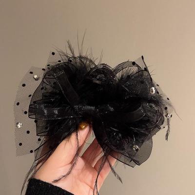 Elegante Haarklammer mit Schleife aus Spitze und Netzstoff für Damen - Große Haarspange für Hochsteckfrisuren