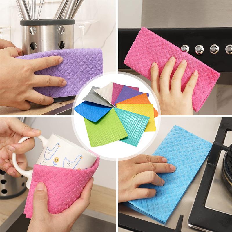 10Pc Dishcloth Magic Cleaning Cloth Kitchen Absorbent Rag Towel Cellulose Swedish Dishcloth Wood Pulp Sponge Reusable Dish Cloth