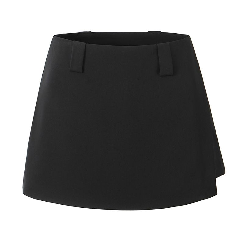 

Spicy and Cool Niche Design Minimalist Super Short Suit Skirt High Waist Slimming Anti-Emptied A- line Skirt Women Black (without Belt) L