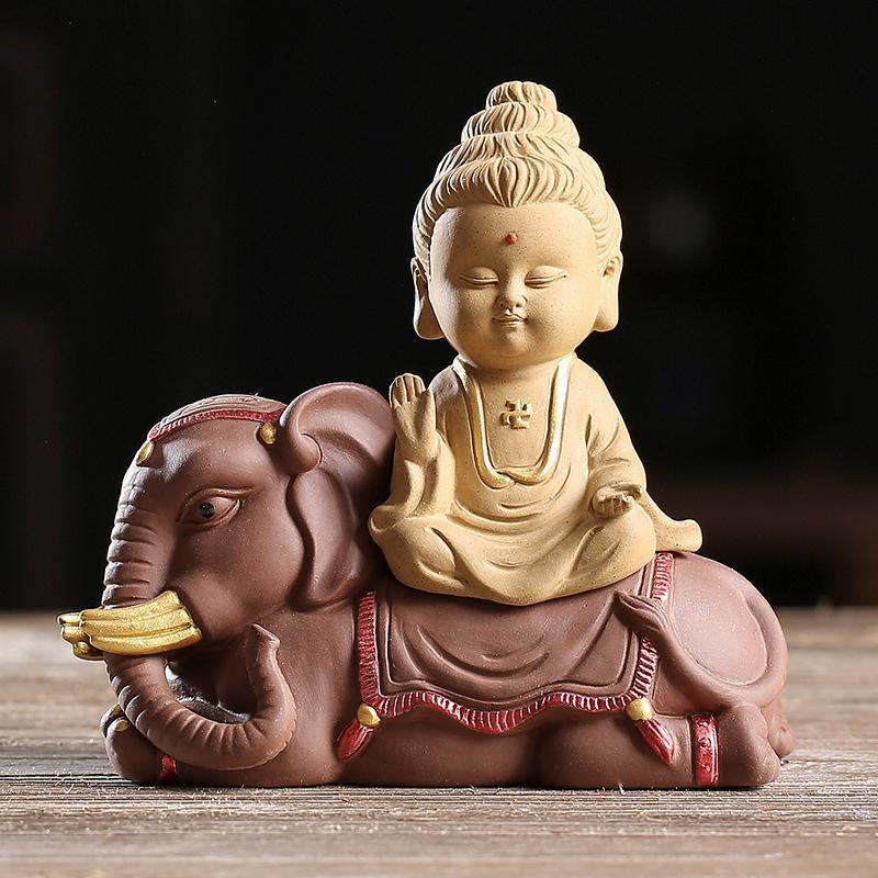 Purple Sand Clay Fortune Buddha Statue Zen Buddhist Home Office Desk Decoration Ornament Gift