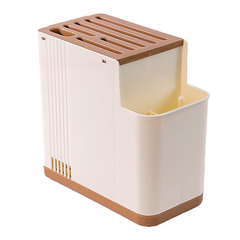 Wall-Mounted Cream Style Plastic Knife and Chopstick Holder - Multifunctional Kitchen Storage Rack кремовый/коричневый