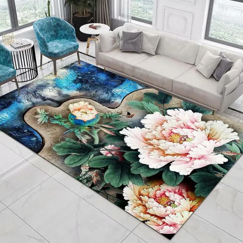 Artistic Floral Pattern Area Rug With Colorful Vivid Flower Designs Soft Decorative Carpet For Living Room Bedroom Home Decor