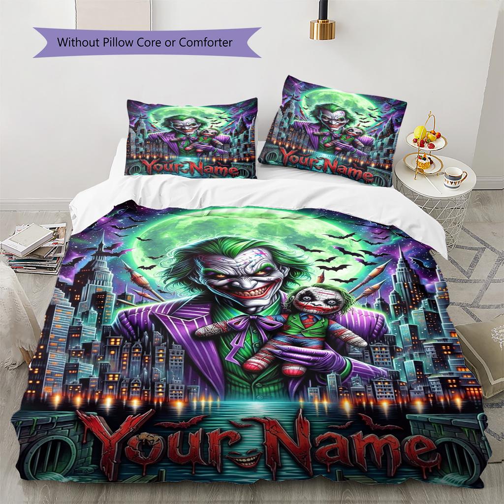 Name Custom Clown joker Pattern Bedding Set Quilt Cover Pillowcase Home Decor Gift (1 * duvet cover + 2 * pillowcase, without core)