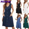 PEYWOW Moda damă vară primăvară rochii casual fără mâneci cu decolteu în V cu imprimeu