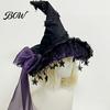 Witch Hat for Halloween Gothic Women, Dark Lolita Style Costume Accessory, Lightweight Fashionable Daily Wear with Lace & Bow, Adjustable Headwear