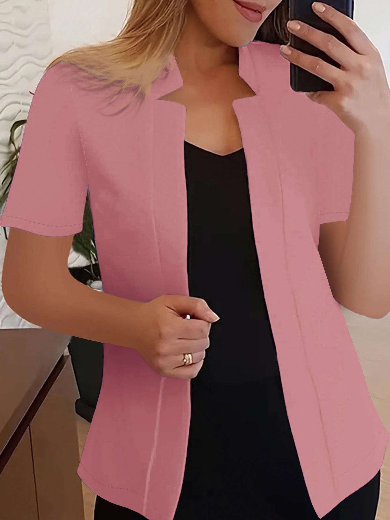 

2024 Новый кардиган с воротником-стойкой и короткими рукавами, пиджак, топ, костюм S розовый