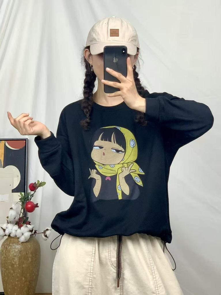 Damen Hoodie mit künstlerischem Cartoon-Print - Frühling/Herbst Lässig Rundhals Langarm