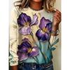 Autumn and Winter Women's Flower 3D Printed Crew Neck Long Sleeve T-Shirt