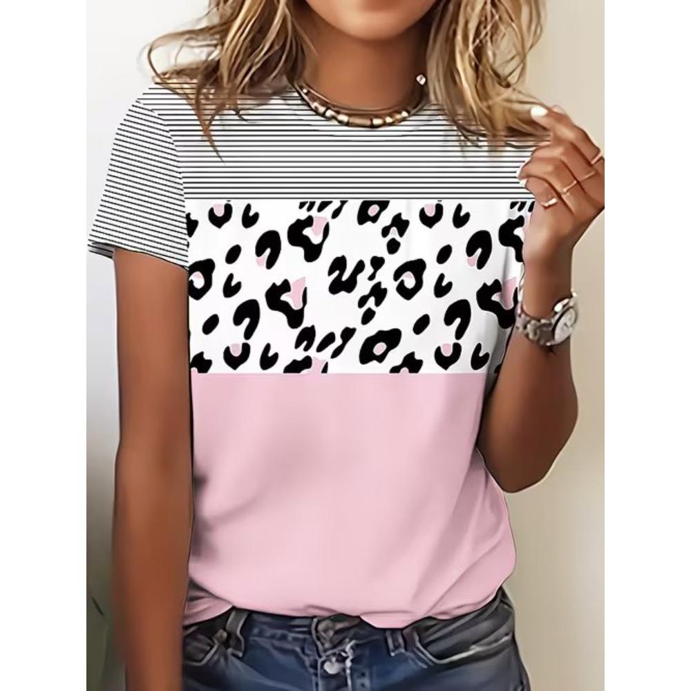 Fashion Women Striped Print T Shirt Funny Casual O-neck Short Sleeves T-shirt Summer Female Tee Shirt