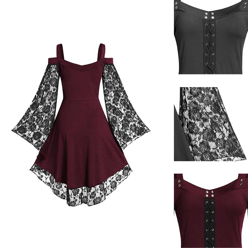 Elegant Floral Lace Women's Fancy Dress With Flared Sleeves Ideal For Costume Parties And Birthdays