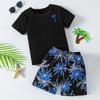 Children's Summer Leisure Sports Printed Short Sleeved Shorts Set, Boys and Girls Vacation Style Fashionable T-shirt Pants 2pcs