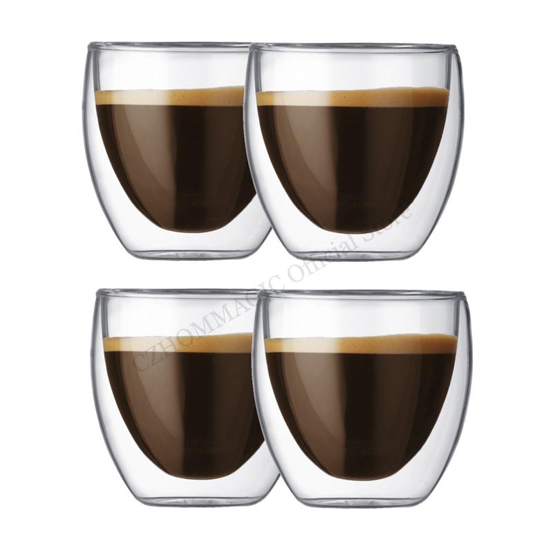 12/6/4/2Pcs 80ml Double Wall Glass Cup Egg Shape Coffee Mug Transparent Heat Resistant Tea Beer Drink Mini Espresso Coffee Cups
