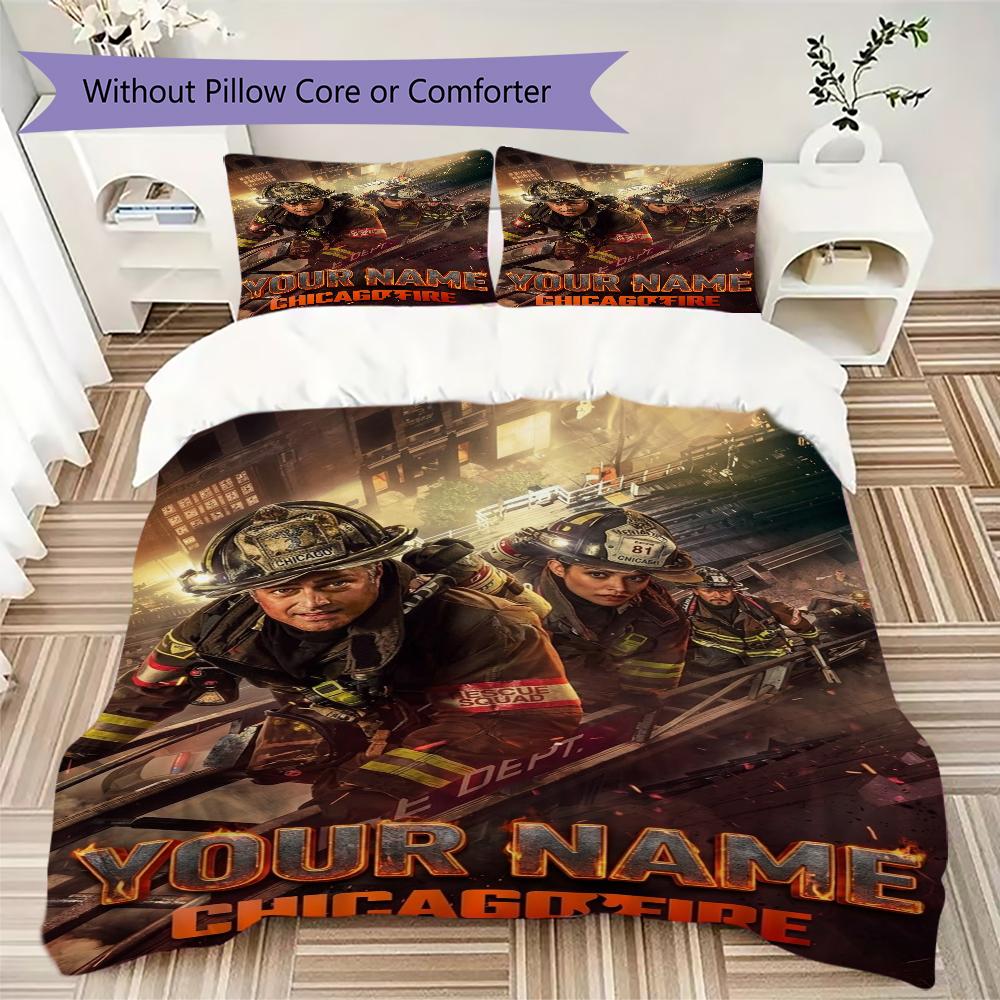 Custom Name Chicago Fire Pattern Bedding Uilt Set Uilt Cover Pillowcase Home Decoration Birthday Gift (1*duvet Cover+2*pillowcase Without Core)