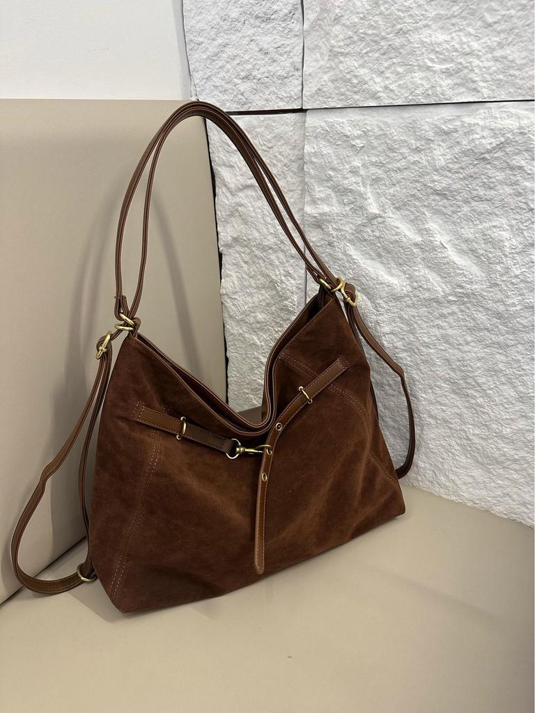 2024 Women's Large Capacity Suede Tote: Autumn/Winter Casual Shoulder & Crossbody Bag