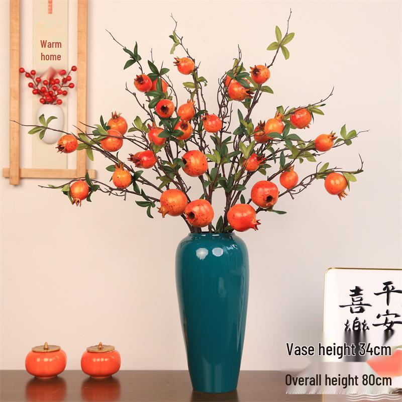 Pomegranate & Persimmon Fruit Tree Branch Bouquet: Artificial Floral Decoration for Living and Dining Rooms