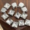 Square Crystal Glass Rhinestones with Claw Marquise Sew On Stone Strass Diamond Metal Base for Wedding Dress Garment Ornament