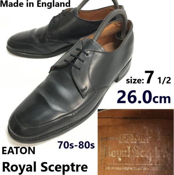 

EATON Royal Sceptre Leather U-Tip Shoes 70s-80s Made in England Size 26.0 Black Vintage Business Dress Shoes