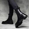 Ins Cigarette Chelsea Short Boots Men's British Versatile Black Soft Leather High Help Thick Bottom Locomotive Tooling Martin Boots