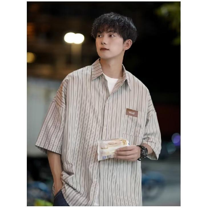 Striped Shirt Men'S Summer Casual Student Loose Niche Design Fun New Men'S Top For Outerwear