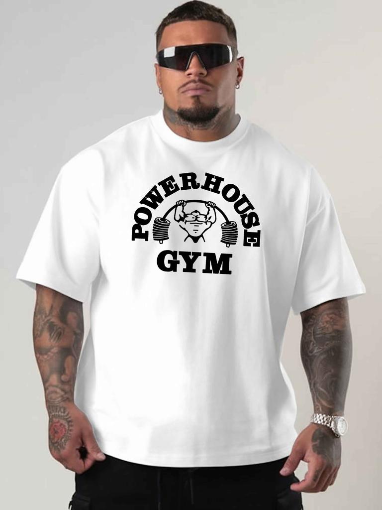 Power House Plus Size Oversized Short-Sleeve T-Shirt Loose-Fitting Base Layer with American Fashion Prints Round Neck