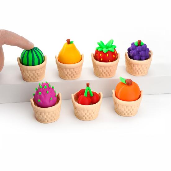 3D Printed Fruit Fidget Clicker Toy, Cute Press Button Sensory Toy, Miniature Fruit Basket Stress Relief Toy for Office Desk