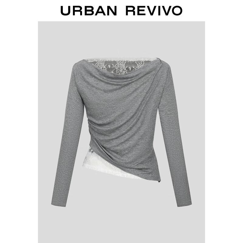 UR Women s Pleated Lace One-Shoulder Top XL хизер серый