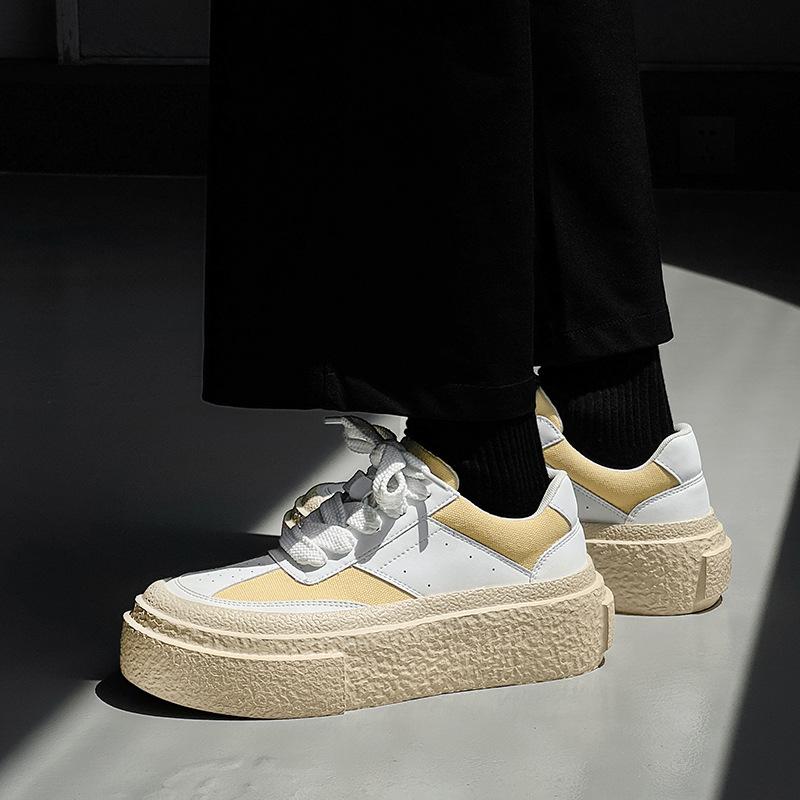 

2025 новые дышащие мужские туфли с толстой подошвой, увеличивающие высоту, парусиновые туфли, немецкие тренировочные туфли, спортивная обувь для сноуборда в стиле ретро 23222-X 38 жёлтый