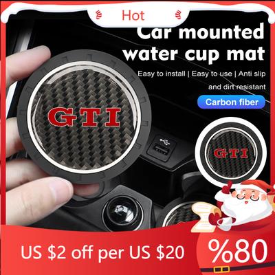 2026 Nuevo Para VW VOLKSWAGEN 2 Piezas Coche Portavasos Antideslizante Soporte Fibra de Carbono Alfombrilla Para GTI Tiguan Passat B5 B6 B7 CC Jetta MK5